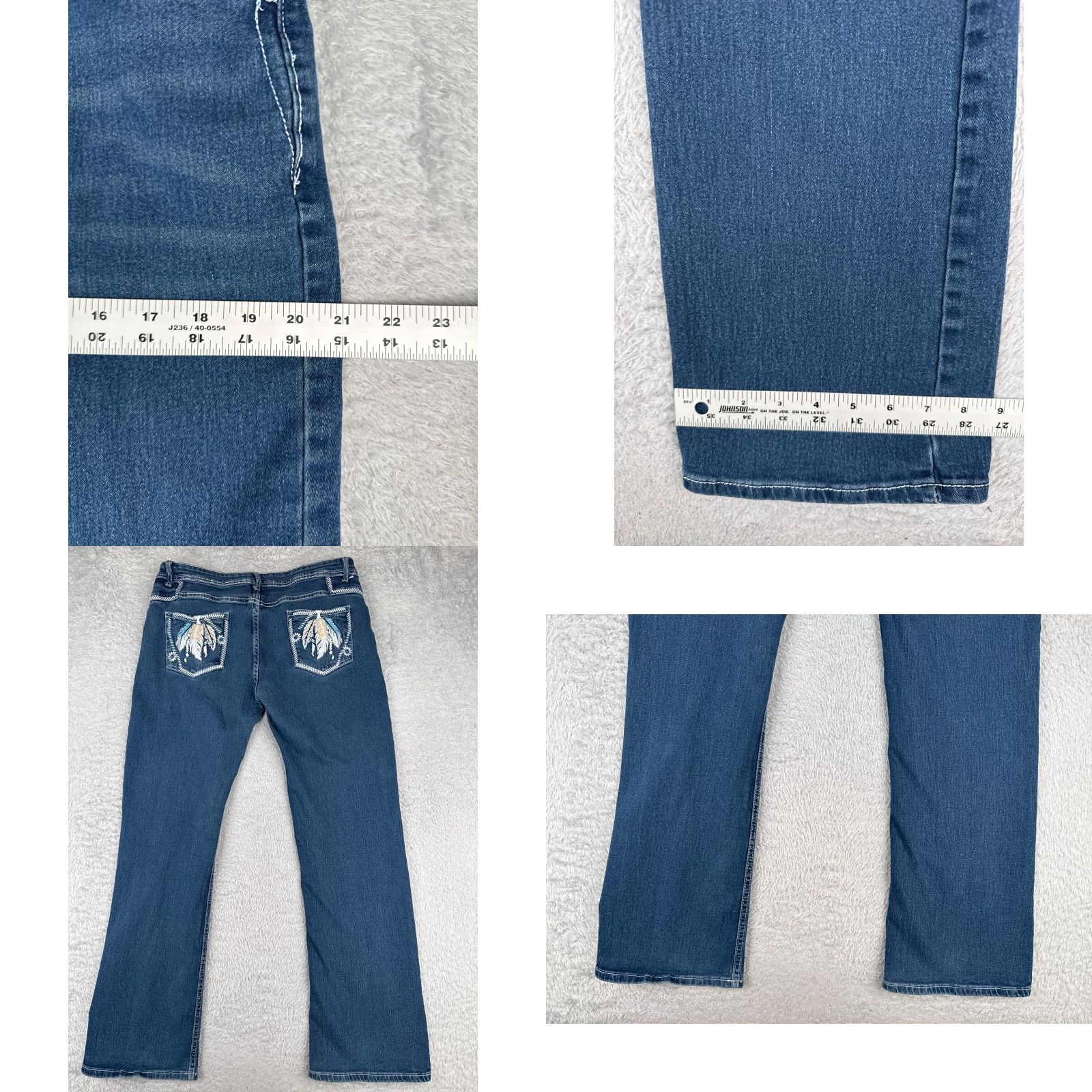 Denime Women Jeans Bootcut Denim 34x31 Mid Rise Blue Embroidered Feathers 34 Waist 34 Inseam Cotton Blend Cowboy Southwestern Casual Mens? Size 24" / US 00 / IT 34 - 9 Thumbnail