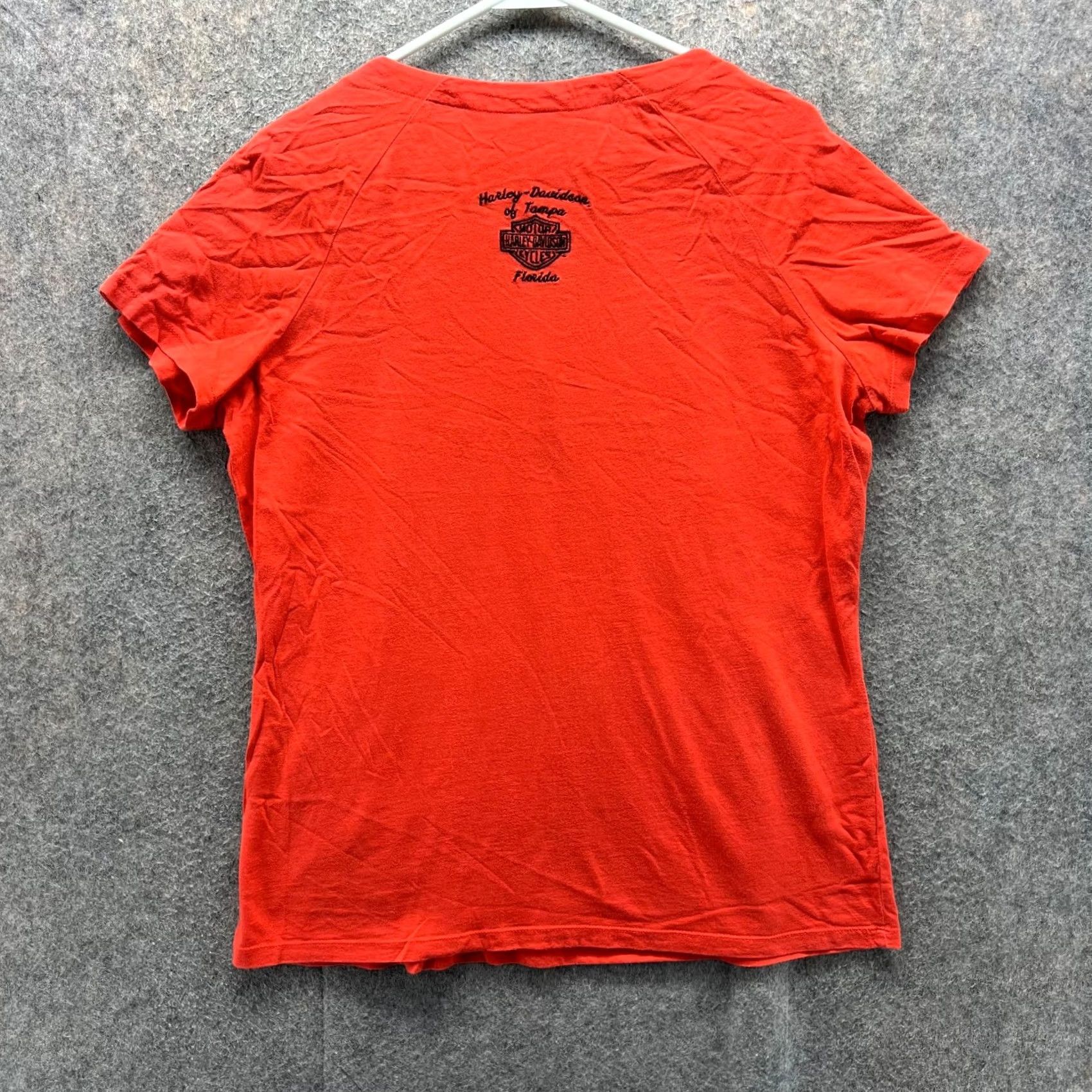 Harley Davidson VINTAGE Harley-Davidson Shirt Women XL Orange Solid 100% Cotton Short Sleeve Round Neck T-Shirt 60s-90s Inspired Size XL / US 12-14 / IT 48-50 - 2 Thumbnail