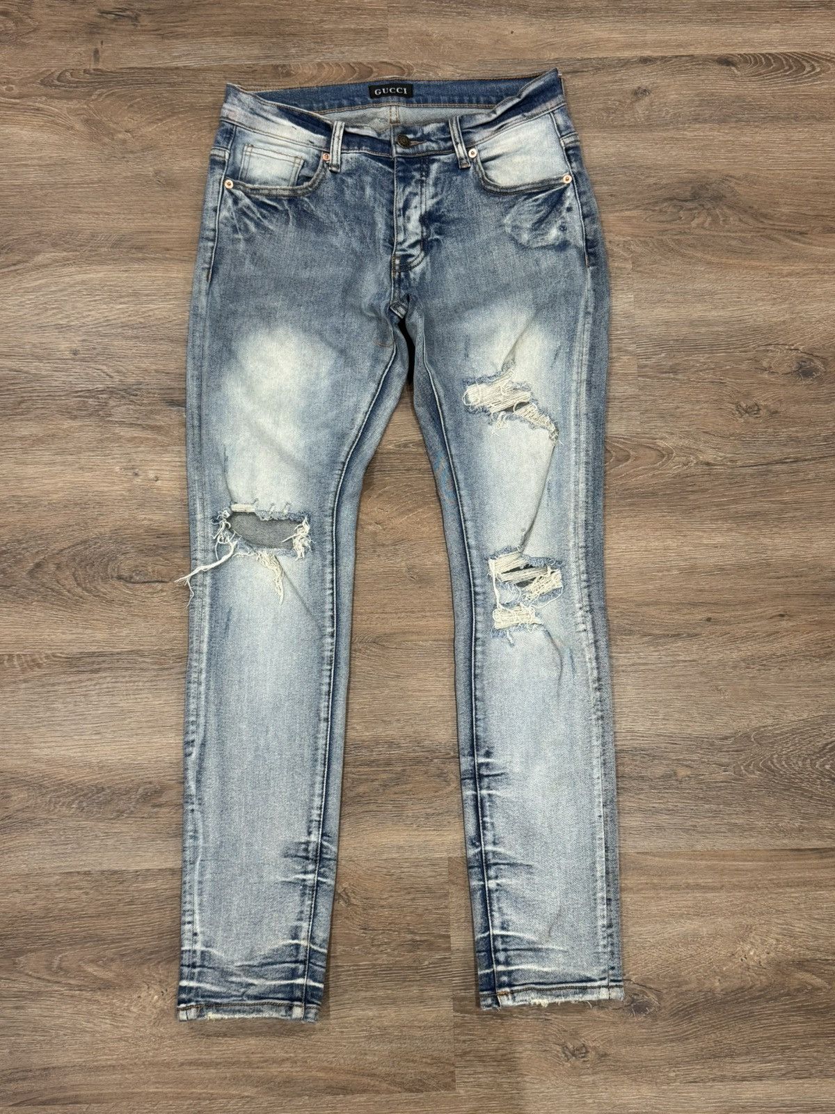 Gucci Gucci Light Wash Distressed Skinny Jeans Size US 30 / EU 46 - 1 Thumbnail