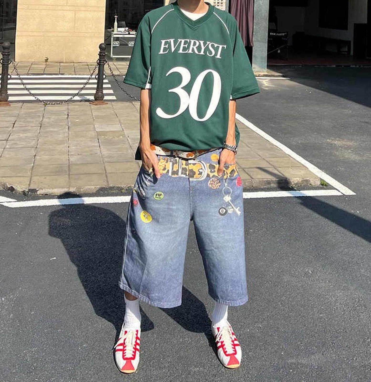Jean × Vintage Denim Jorts with Unique Belt Patchwork Print Size US 30 / EU 46 - 1 Thumbnail