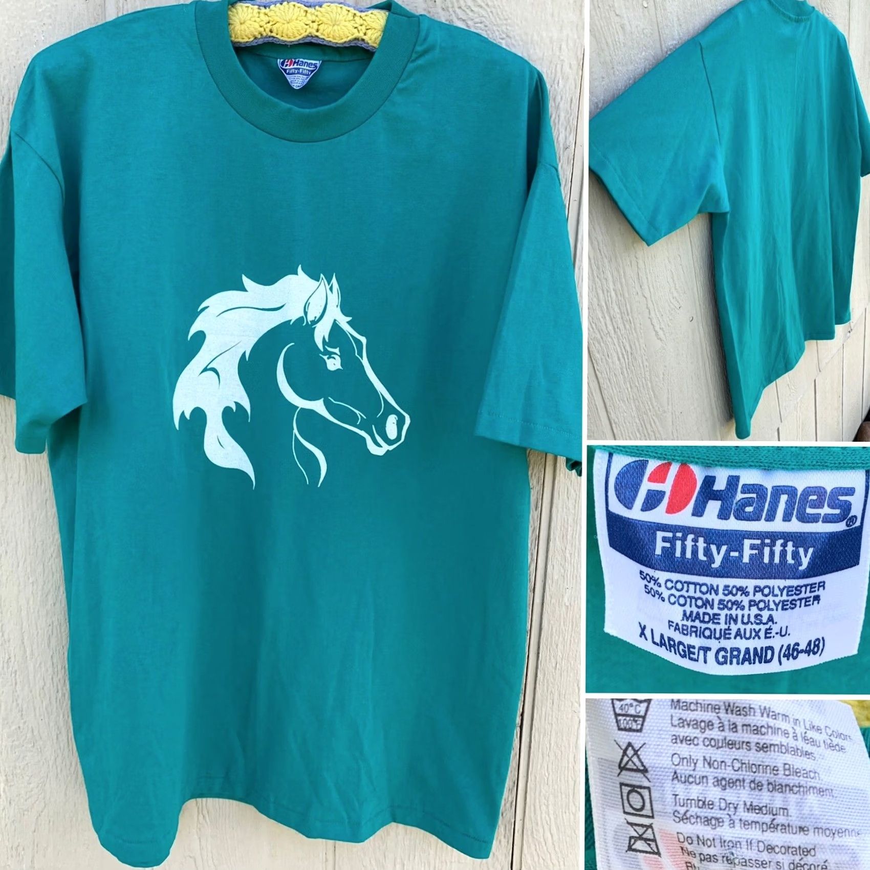 Hanes VINTAGE Hanes Horse Graphic Tee Shirt XL Adult Green Short Sleeve Crew Neck T-Shirt Men Size US XL / EU 56 / 4 - 2 Thumbnail