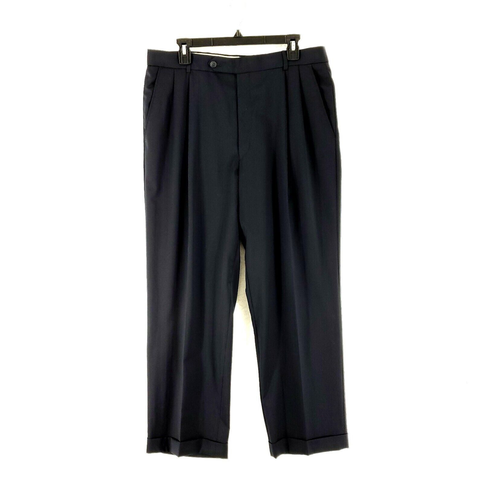 Designer Ballin Classics Comfort EZE Super 120s Wool Pleated Cuff Blu Size 36R - 1 Thumbnail