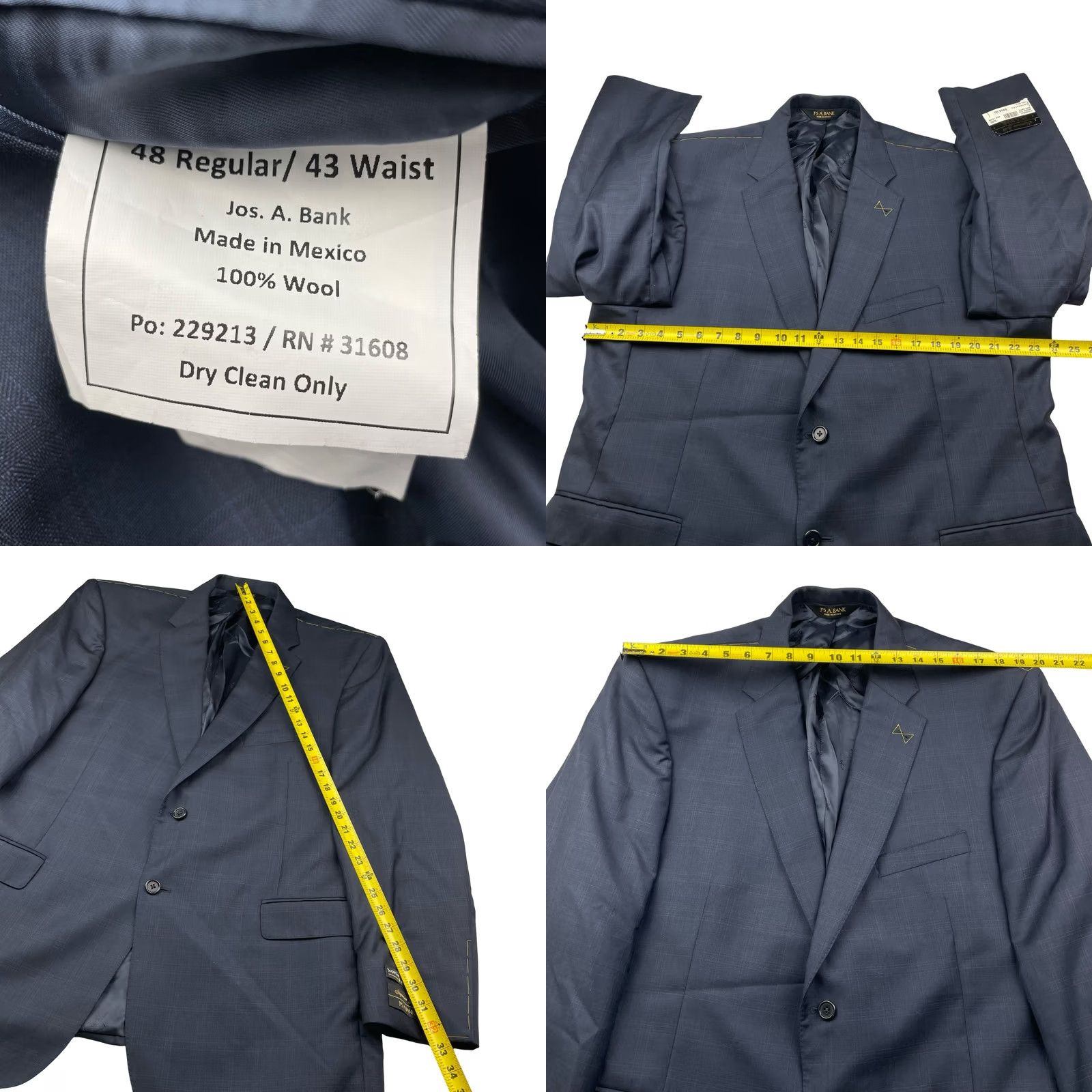 Jos. A. Bank VINTAGE? No. Jos. A. Bank Signature Gold Blazer Navy Plaid 2-Button Wool 48R Navy Stripe? (No extra) Size 48R - 8 Thumbnail