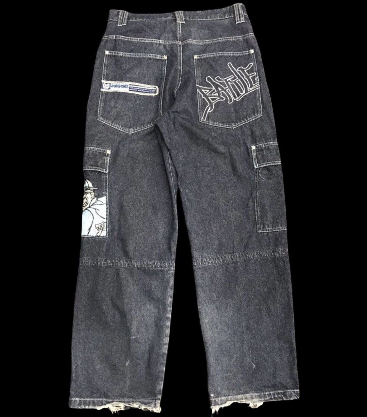 Japanese Brand BAGGY🔥BOBBYGANG Hip Hop Skater Cargo Jeans Size US 32 / EU 48 - 2 Thumbnail