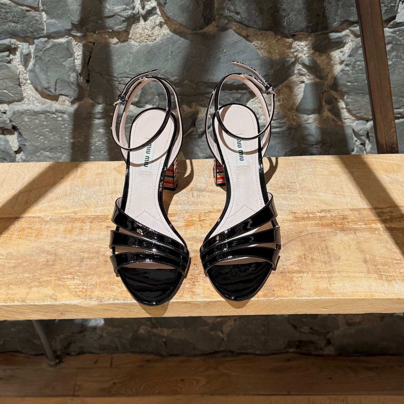 Miu Miu Miu Miu Black Patent Multicolour Heel Sandals Size US 9.5 / IT 39.5 - 3 Thumbnail