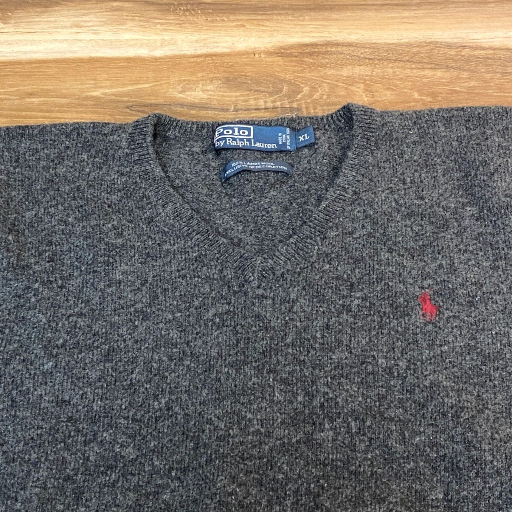 Polo Ralph Lauren Polo Ralph Lauren Mens XL Charcoal Grey 100% Lambswool V-Neck Sweater Red Pony Pullover Knit Long Sleeve Wool Wintry Ivy League Casual Business Mens Size US XL / EU 56 / 4 - 3 Thumbnail