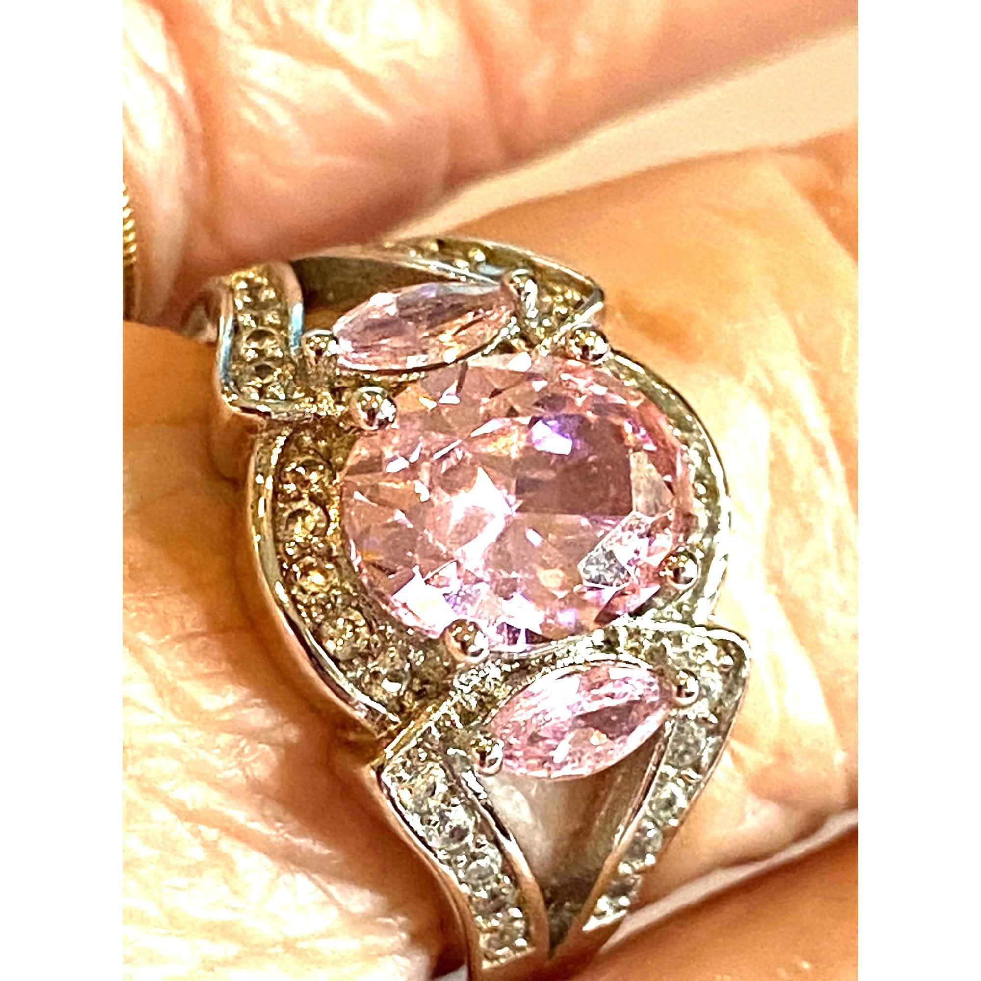 Other 3 Stone Pink Sapphire Sterling Silver .925 Ring W/Sparkling Size ONE SIZE - 1 Thumbnail