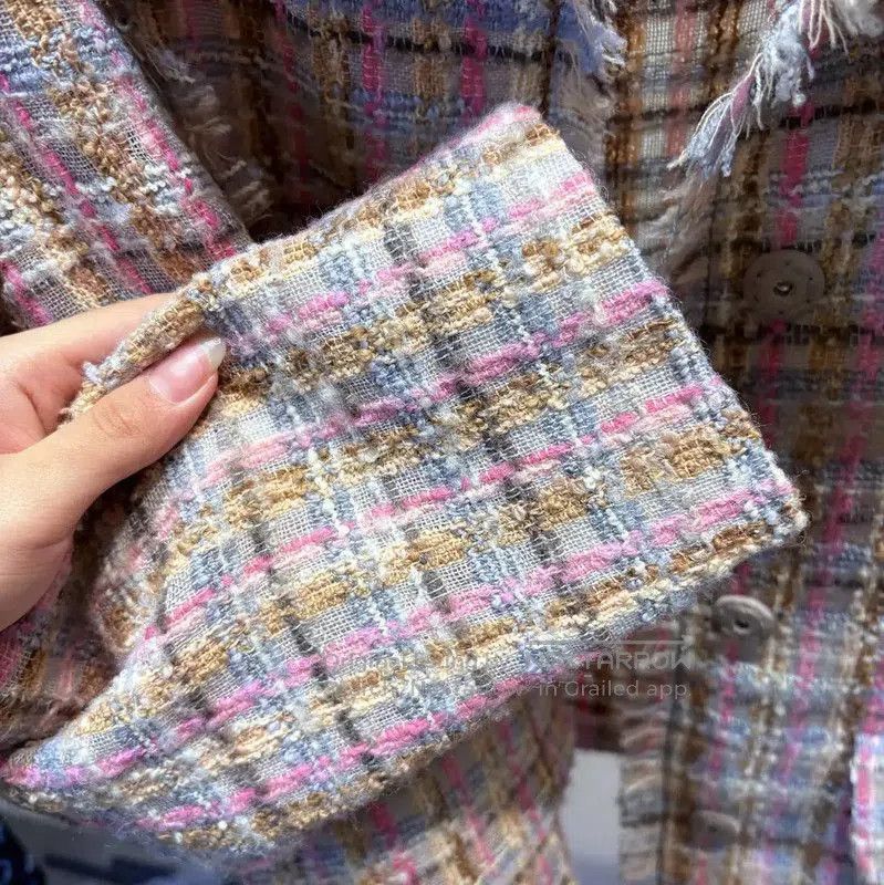 Miu Miu Miu Miu Pink Wool-Blend Plaid Short Cardigan . Size M / US 6-8 / IT 42-44 - 7 Thumbnail