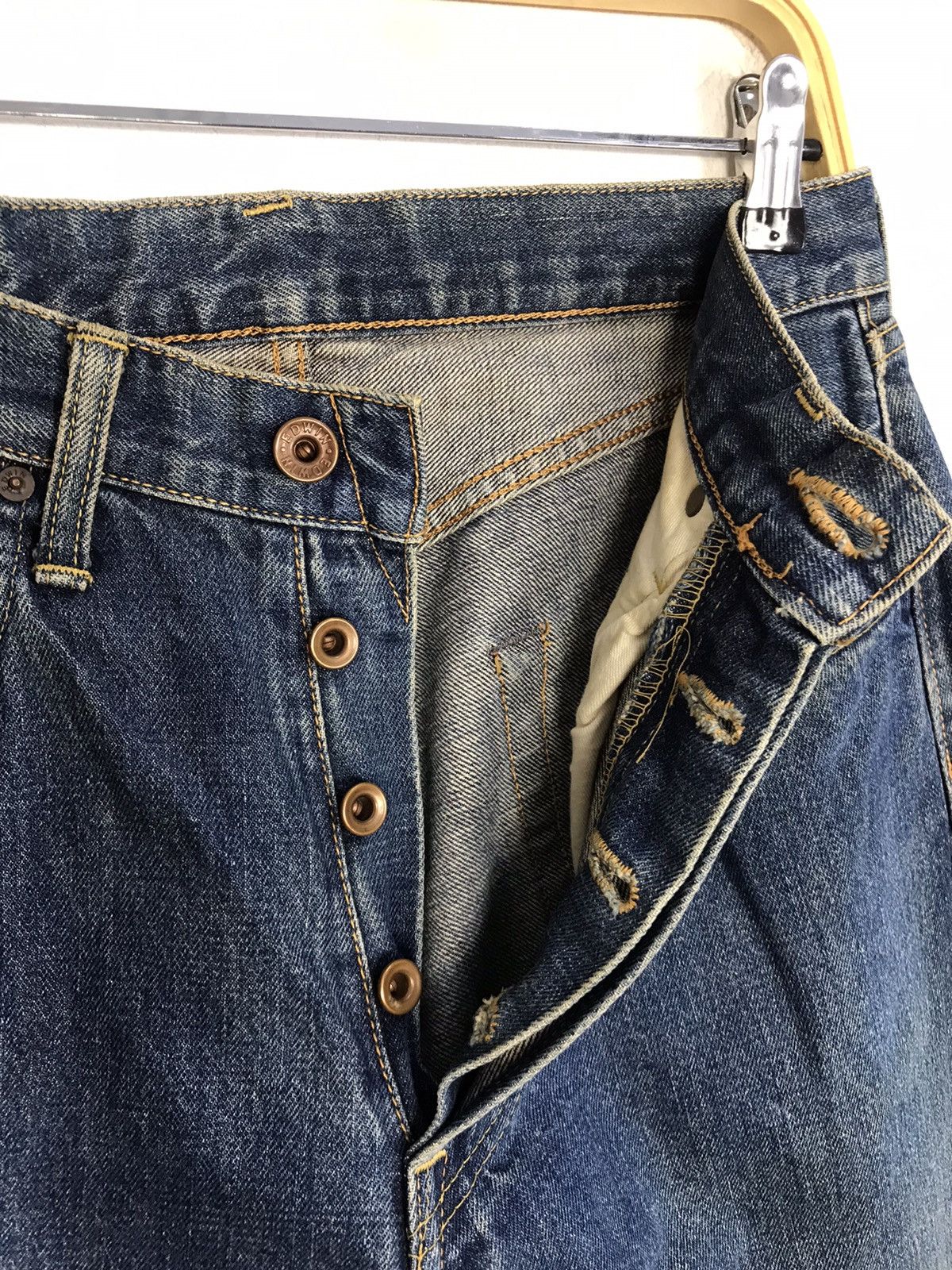 Edwin × Vintage Vintage Edwin 505 Selvedge Distressed Denim Jeans Size US 30 / EU 46 - 8 Thumbnail