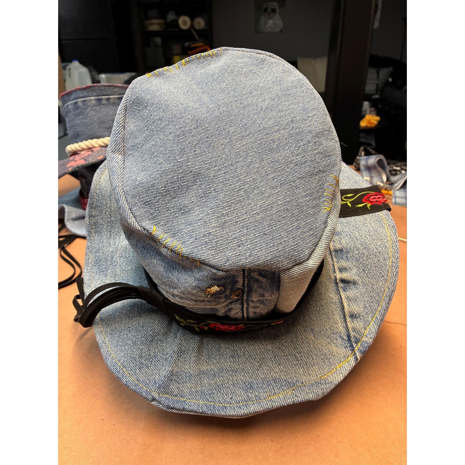 Other Upcycled Denim Western Hat — Embroidered Rose Band, Blue Size ONE SIZE - 4 Thumbnail
