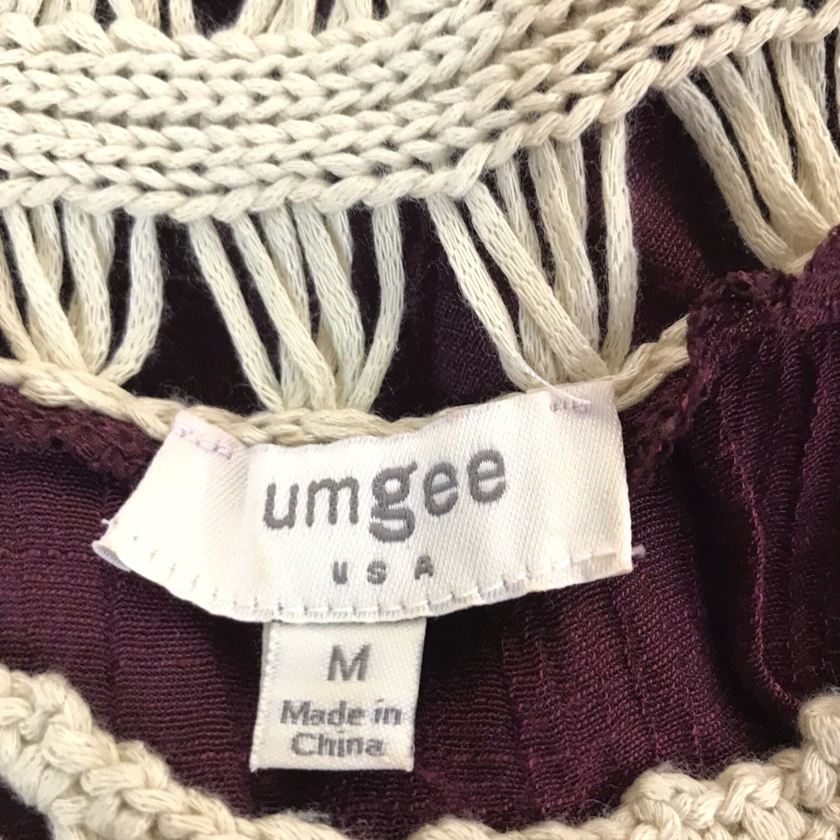 Vintage VINTAGE Umgee Crochet Sheer Blouse Women's Size M Burgundy/Cream Bohemian Lightweight Short Sleeve Size M / US 6-8 / IT 42-44 - 3 Thumbnail