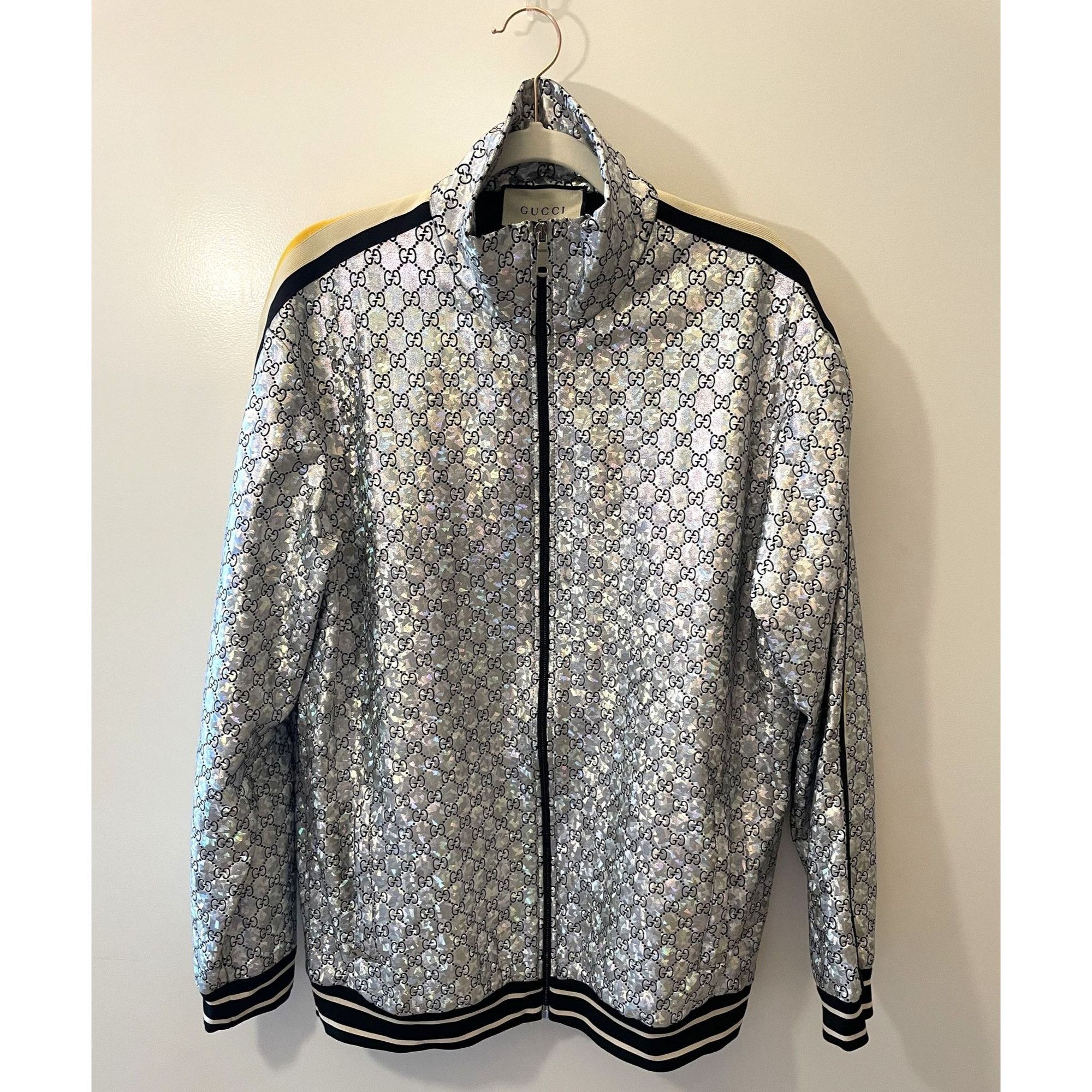 Gucci Gucci GG Logo Holographic Track Jacket With Zip Closure & St Size L / US 10 / IT 46 - 1 Thumbnail