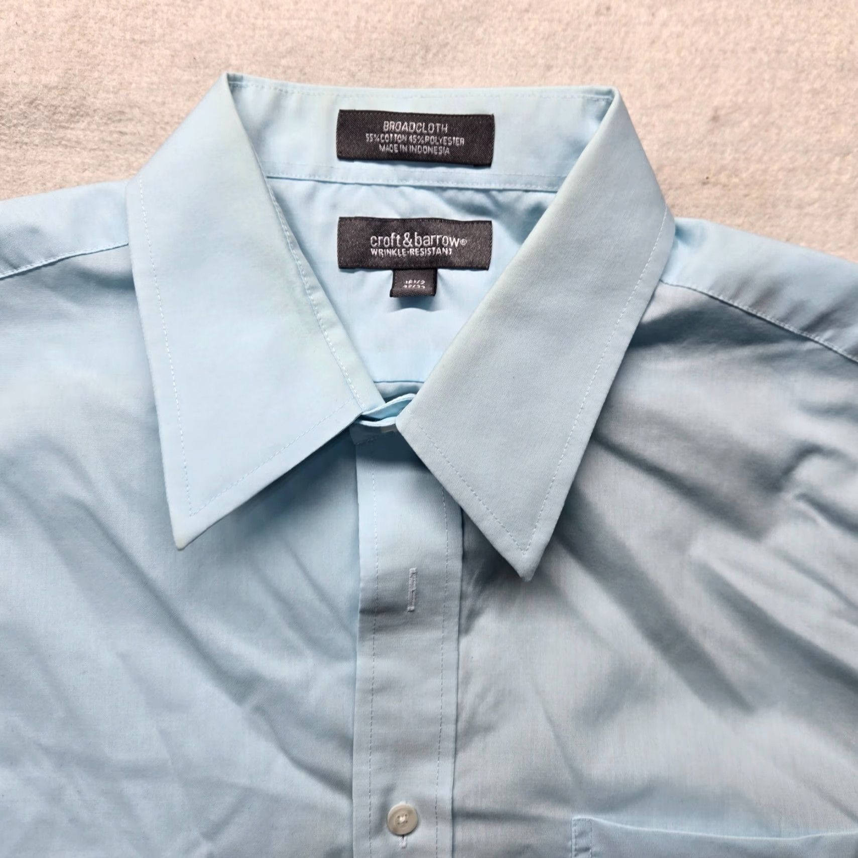 Croft & Barrow Croft & Barrow Shirt Men 16.5 Blue Button-Up Long Sleeve Solid Cotton Polyester Classic Big & Tall Adults Mens Size US XL / EU 56 / 4 - 2 Thumbnail