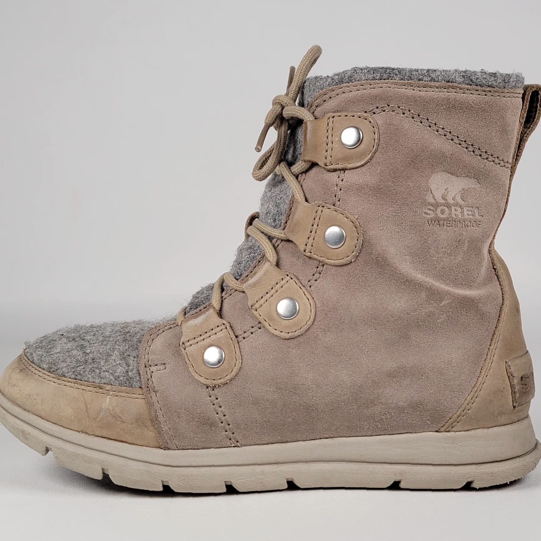 SOREL Sorel Explorer Joan Felt WP Winter Boots Women Size 7.5 EUR 38.5 Khaki Leather Size US 6 / IT 36 - 6 Thumbnail
