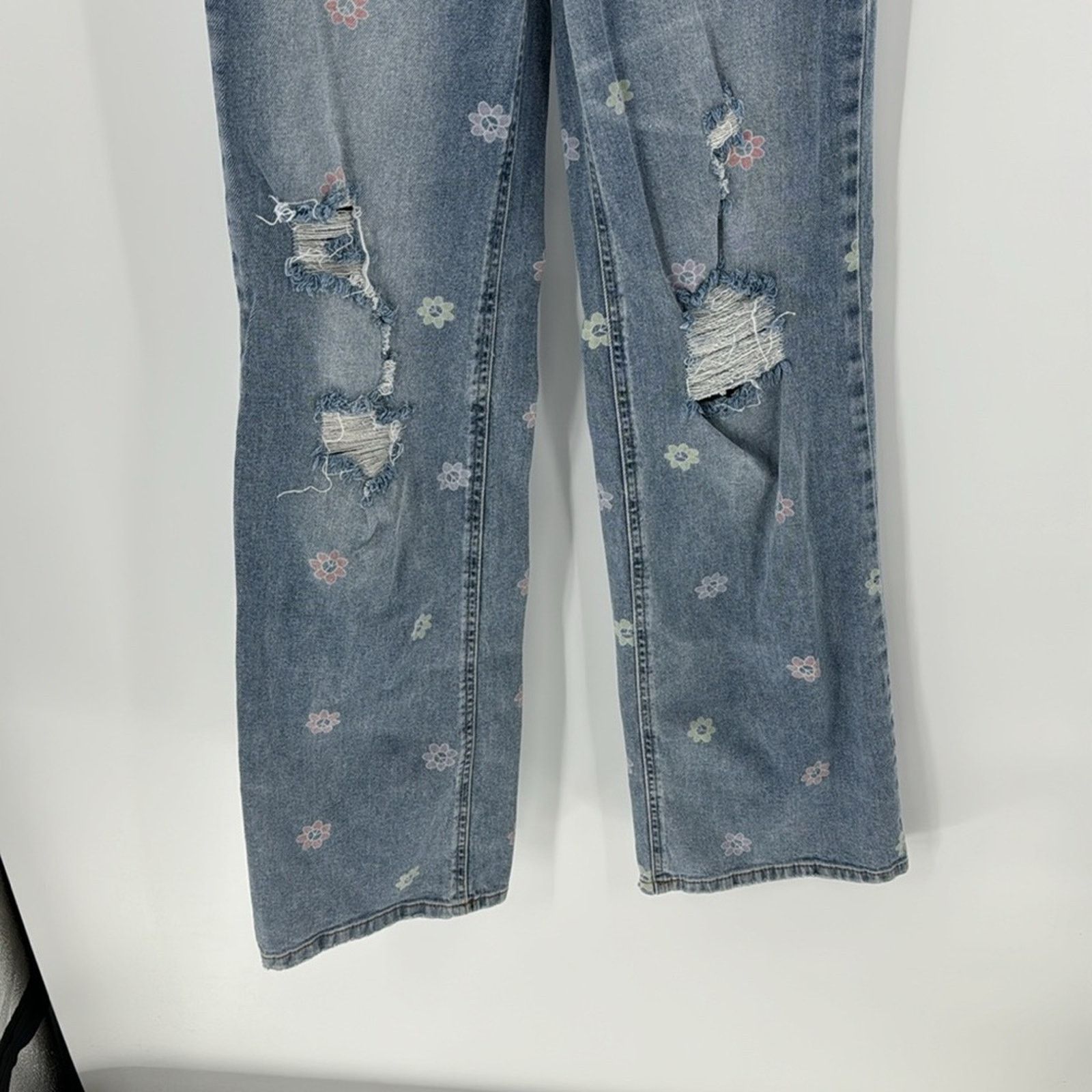 Other Tinseltown Floral-Peace-Print Wide-Leg Jeans deconstructed Size 24" / US 00 / IT 34 - 6 Thumbnail