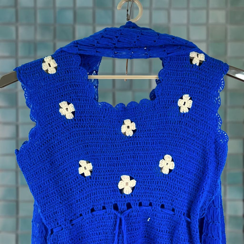 Vintage VINTAGE Flowers Dress Sleeveless Floral Blue Knit Shawl Size L Womens Size L / US 10 / IT 46 - 1 Thumbnail