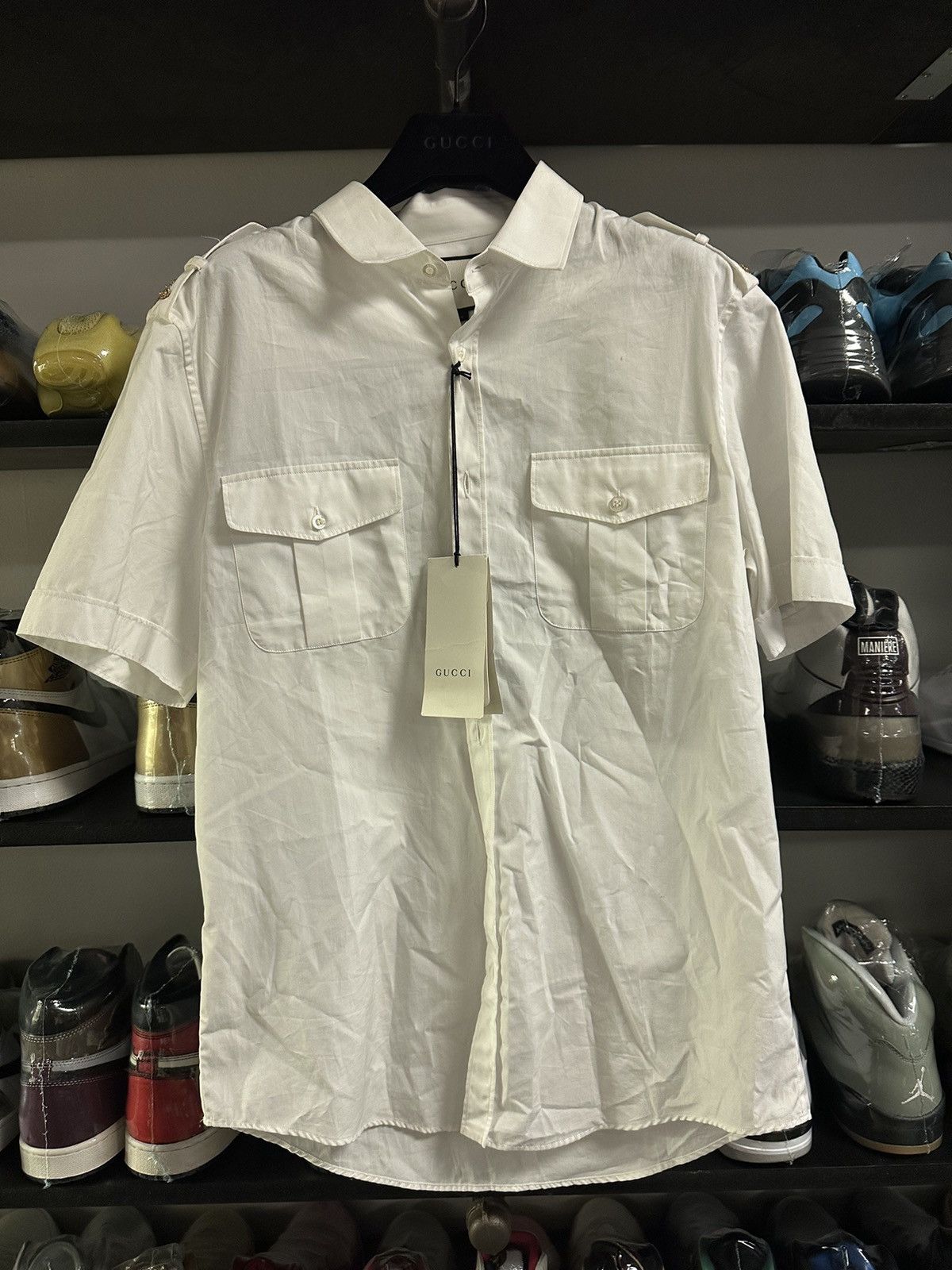 image of Gucci Button Up T-Shirt New Small in White, Men's