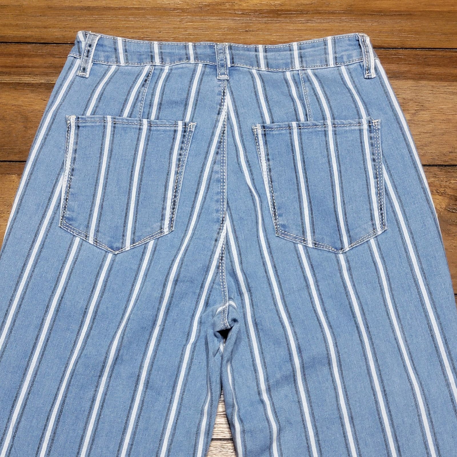 Shein Shein Blue Denim Striped Flare Pants - Size 10 Size 32" / US 10 / IT 46 - 4 Thumbnail