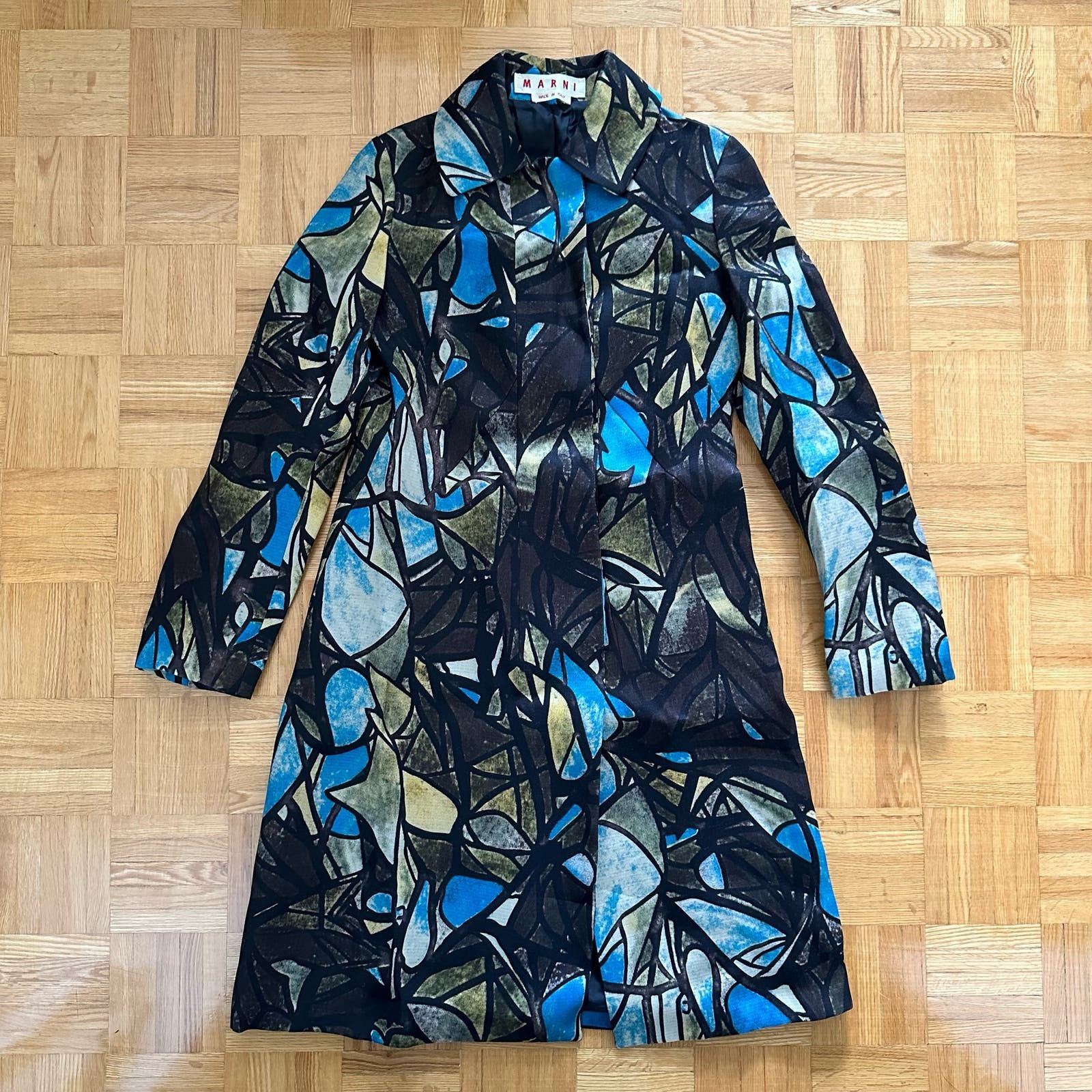 image of Marni Geometric Floral Leaves Pattern Silk/wool Coat Duster, Women's (Size Small)