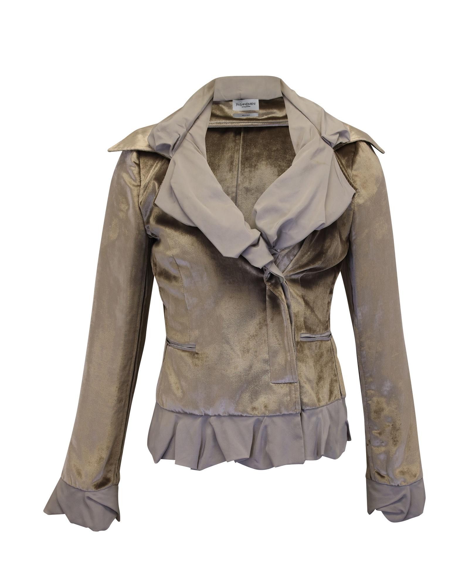 image of YVES Saint Laurent Double Breasted Two Toned Velvet Jacket In Grey Viscose, Women's (Size Medium)