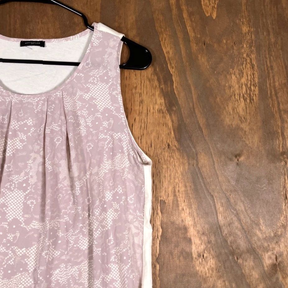 Vintage VINTAGE Ann Taylor Womens Tank Top Pink Cream Floral Lace Sleeveless Medium Camisole Shirt Size M / US 6-8 / IT 42-44 - 5 Thumbnail