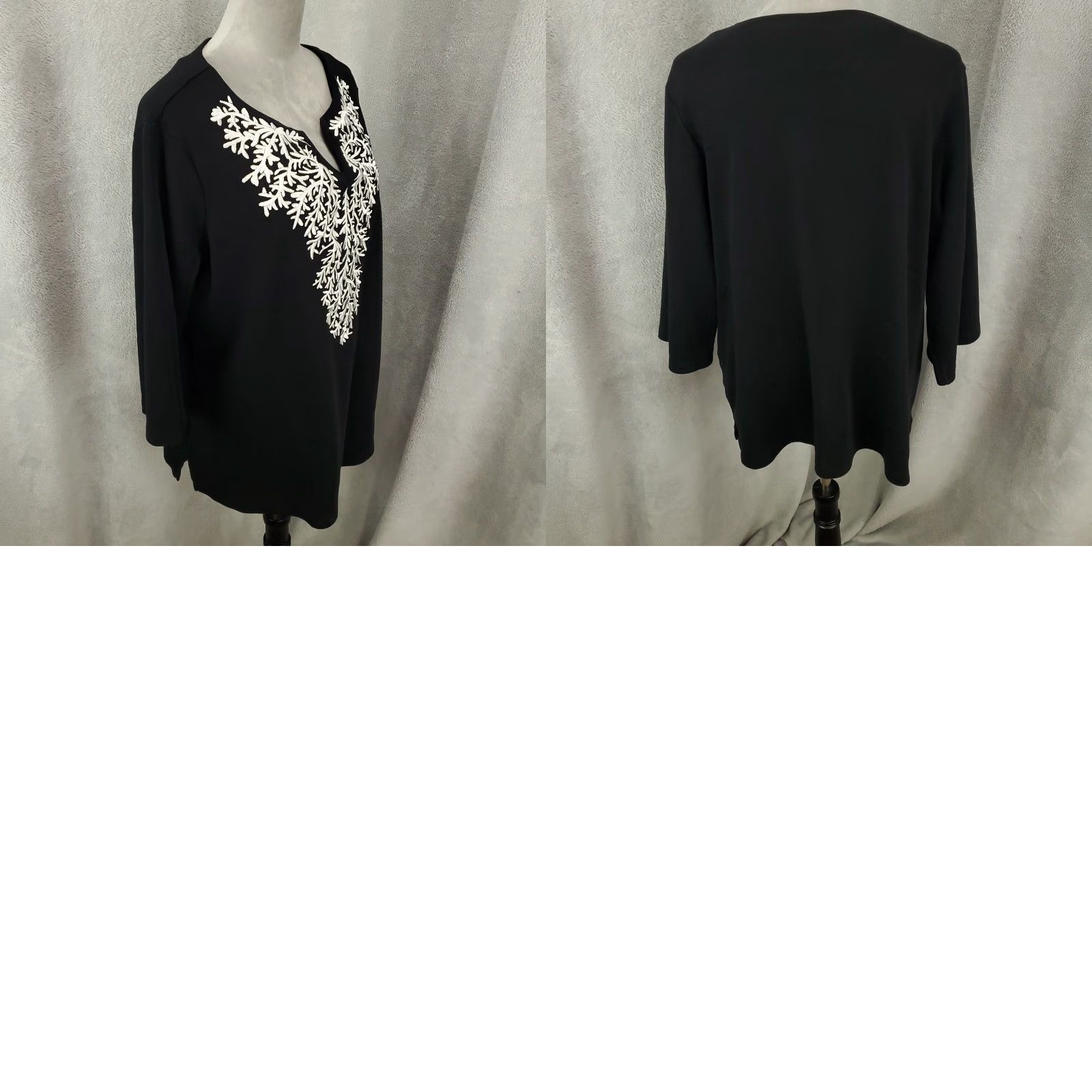 Quacker Factory VINTAGE? No, it's Quacker Factory Sweater Womens XL Black Embroidered Neck 3/4 Sleeve V-Neck Pullover Knit Top Holiday Theme Size XL / US 12-14 / IT 48-50 - 8 Thumbnail