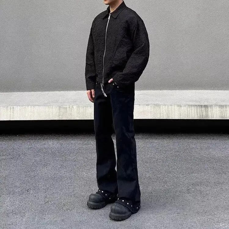 Retro loose fringed slightly flared jeans