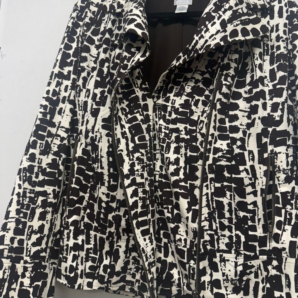 Chicos Women's Chico's Espresso&Cream Abstract moto Jacket Size L Size L / US 10 / IT 46 - 8 Thumbnail