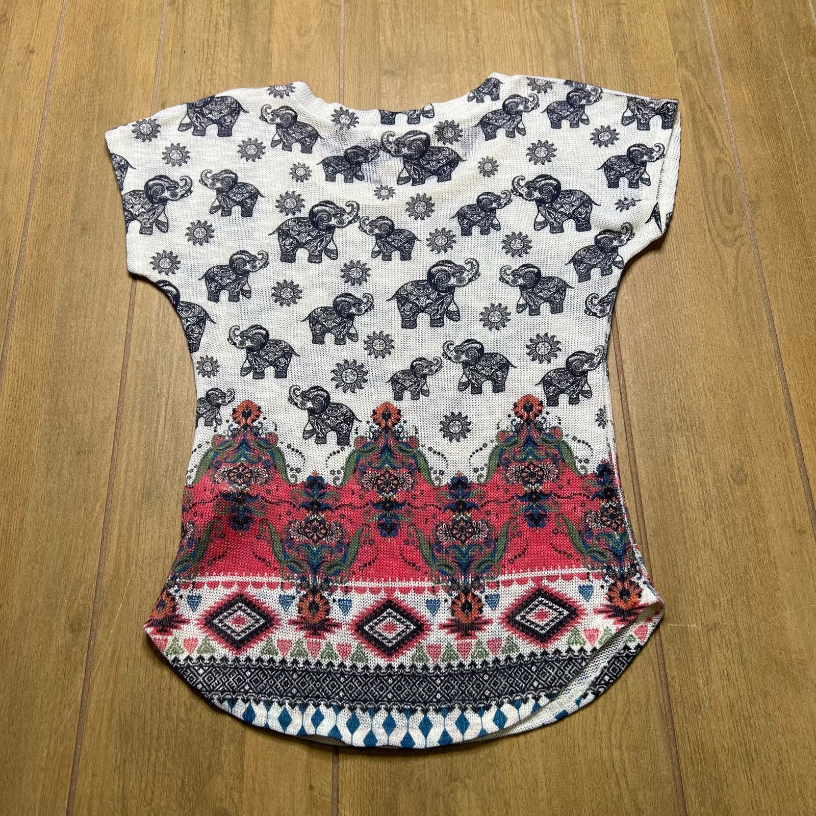 Vintage Gaze USA Elephant Print Boho Knit Top Women’s XS Tribal Boho Size XS / US 0-2 / IT 36-38 - 8 Thumbnail