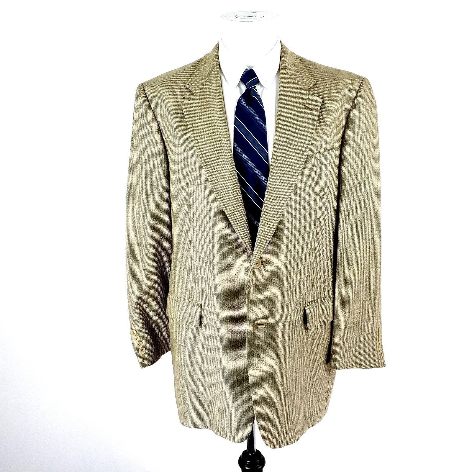 Hart Schaffner Marx Hart Schaffner Marx Wool 2 Button Sport Coat 42R Tan Check B Size 42R - 3 Thumbnail