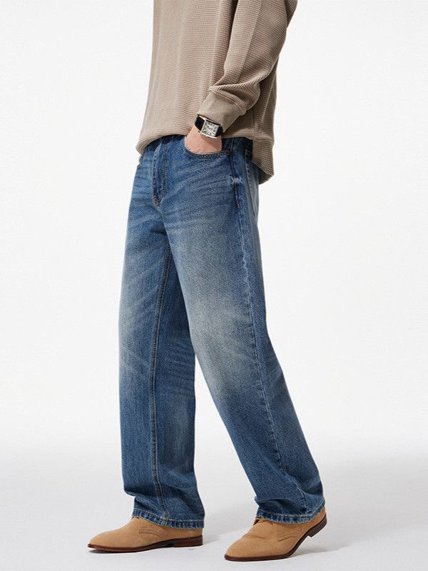Japanese Brand Men's loose wide-leg washed casual straight-leg jeans Size US 32 / EU 48 - 4 Thumbnail