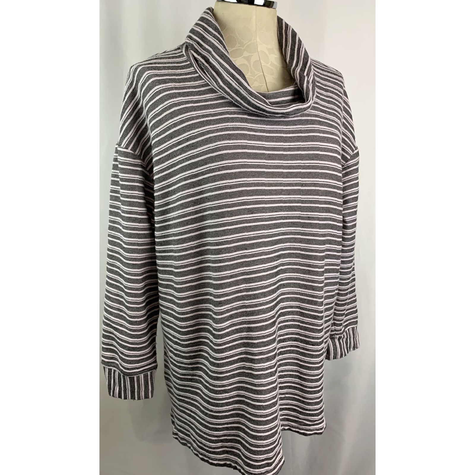 Talbots Talbots 2X Plus Women's Long Sleeve Cowl Neck Black White Stripe Pullover Top Size XXL / US 16-18 / IT 52-54 - 3 Thumbnail