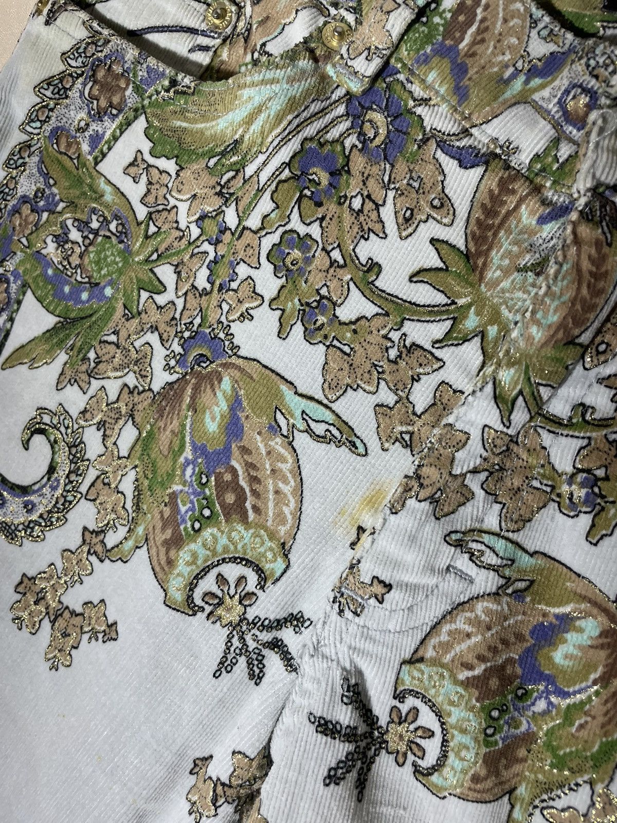 Roberto Cavalli × Vintage Roberto Cavalli velvet floral print vintage pants 90s Size 28" / US 6 / IT 42 - 4 Thumbnail