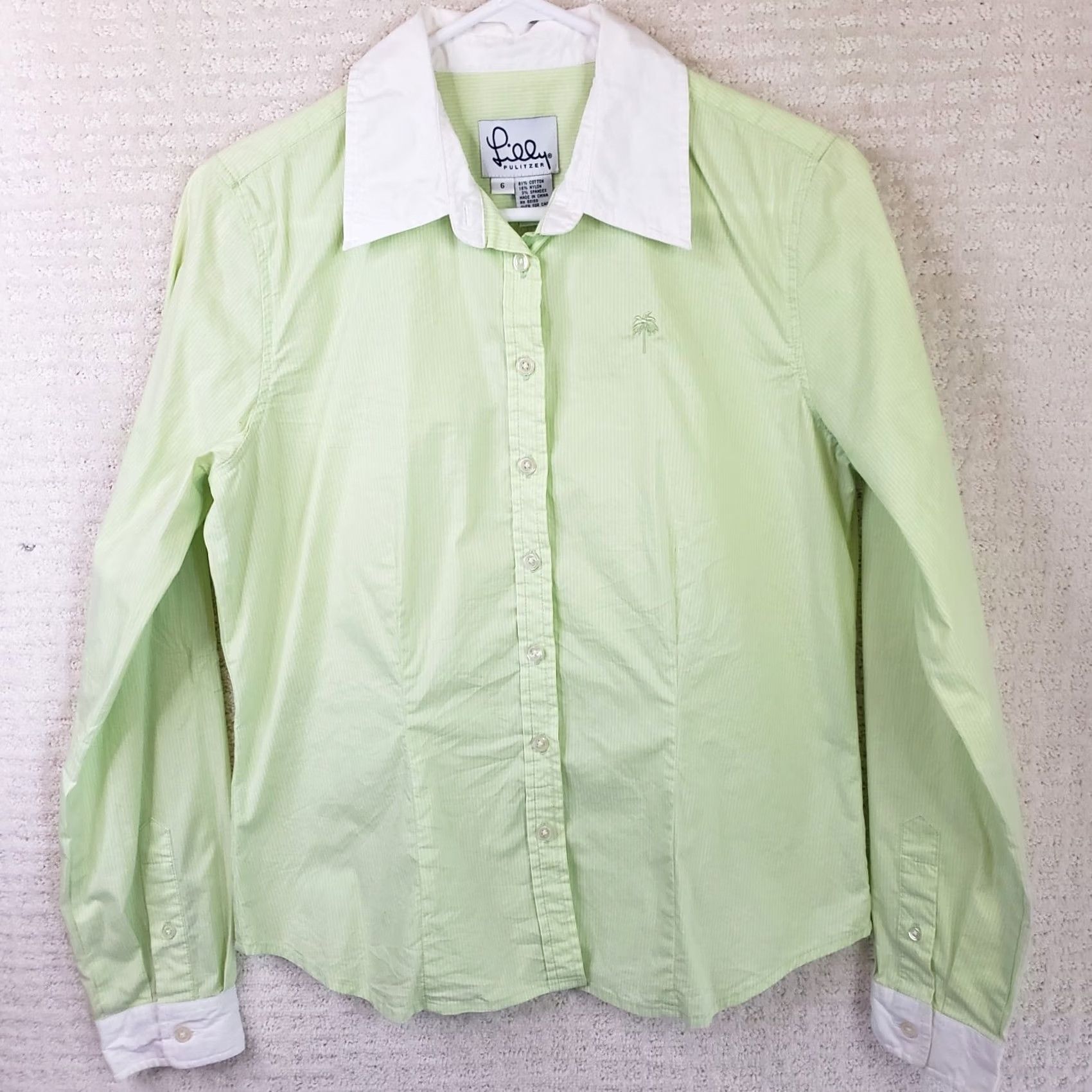 Lilly Pulitzer Lilly Pulitzer Women's Shirt Button-Up Long Sleeve Mint Green White Collared Size 6 Size M / US 6-8 / IT 42-44 - 2 Thumbnail