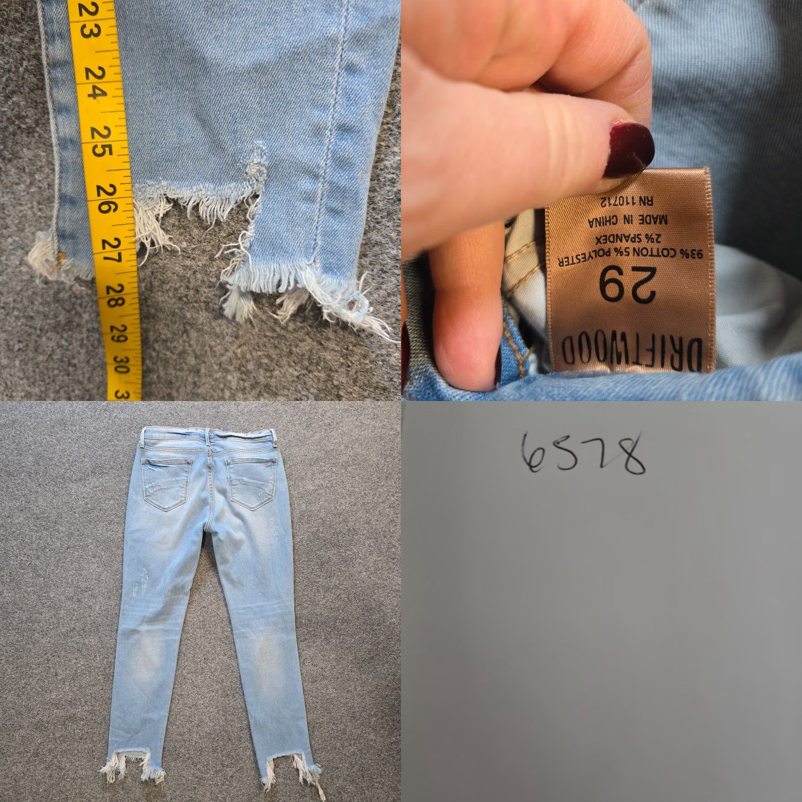 Vintage Driftwood Jeans Womens Size 29 Blue Rhinestones Pearls Distressed Jackie Skinny Bohemian Size 29" - 8 Thumbnail