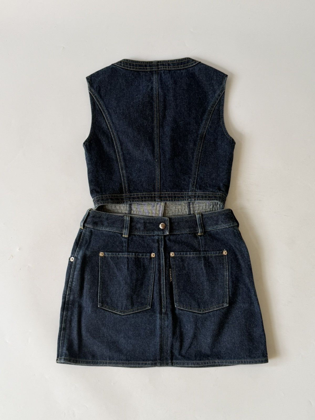 Chanel 1990s-2000s Chanel Indigo Denim Sleeveless Vest & Skirt Set Size XS / US 0-2 / IT 36-38 - 3 Thumbnail