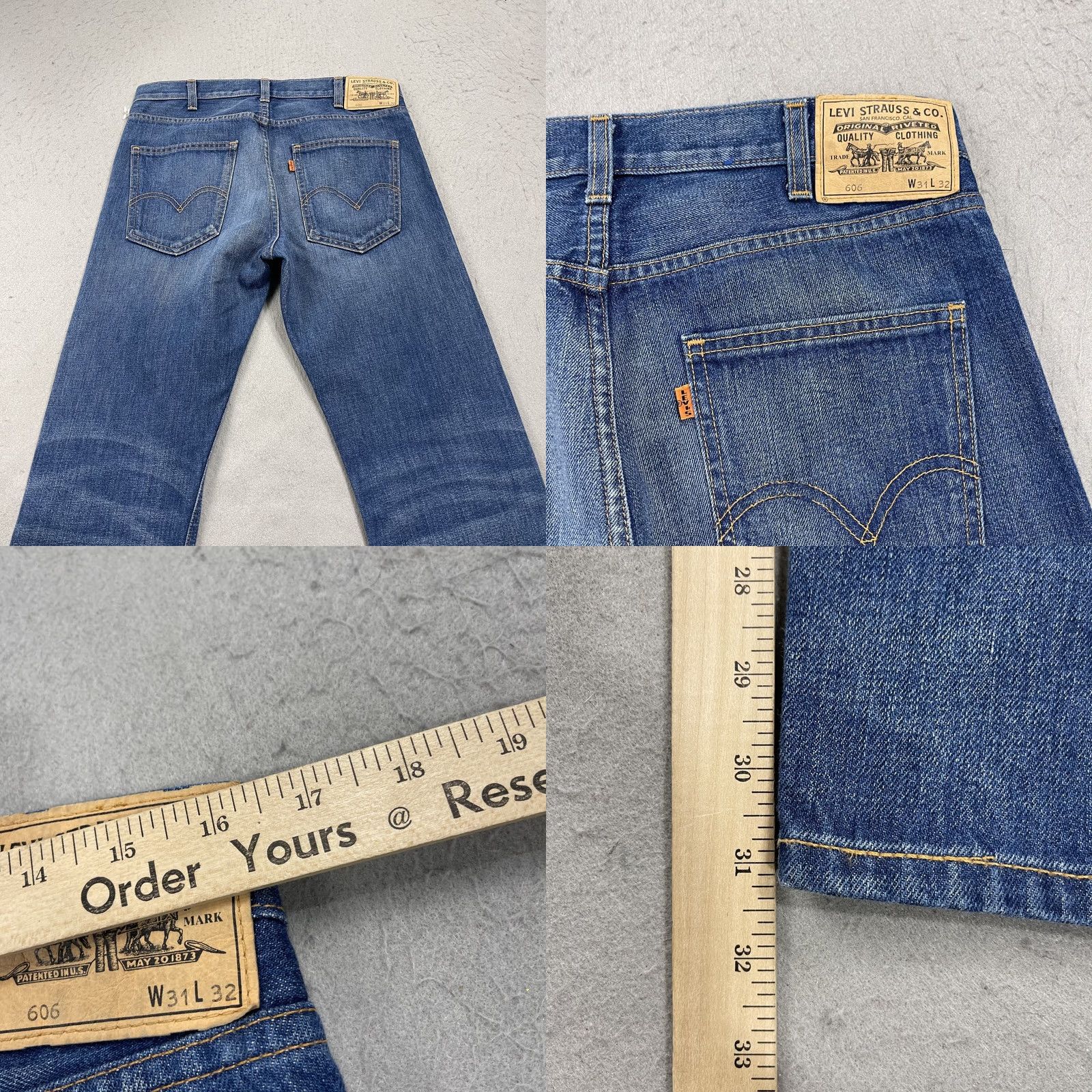 Levi's Levi's 606 Jeans Mens 31x32 Blue Denim Distressed USA Made Big E Orange Tab 5-Pocket Slim Straight Size US 31 - 8 Thumbnail