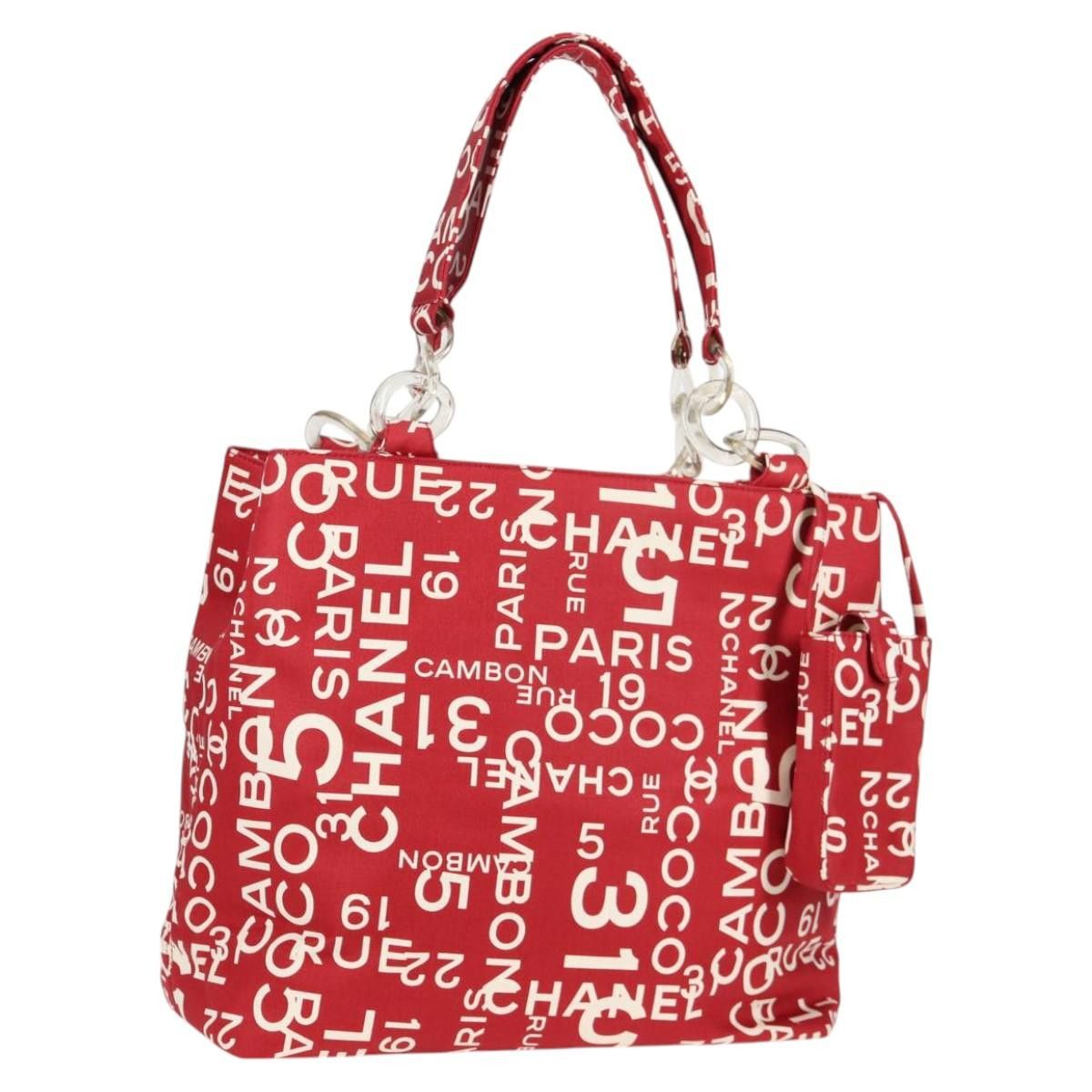 Chanel Bysy Line Tote Bag Canvas Red Cc Auth 125377V, Women's