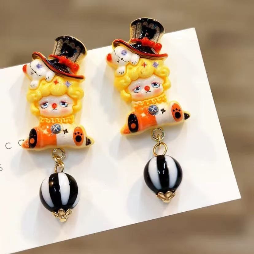 Other Cute Clown Doll Drop Earrings Circus Harlequin Striped Bead Size ONE SIZE - 2 Thumbnail