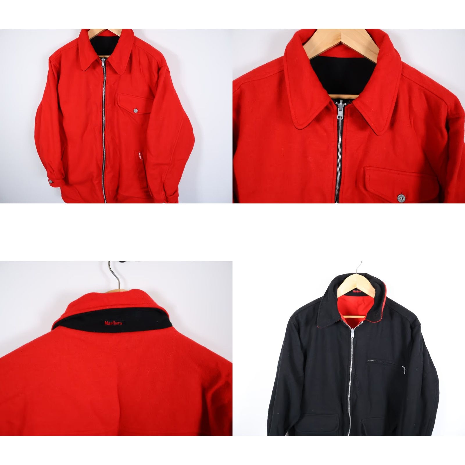 Marlboro Marlboro Reversible Wool Jacket Mens Large Velvet Black Red Oversized VTG Bomber 90s Hipster Retro Full Zip Pockets Size US L / EU 52-54 / 3 - 9 Thumbnail