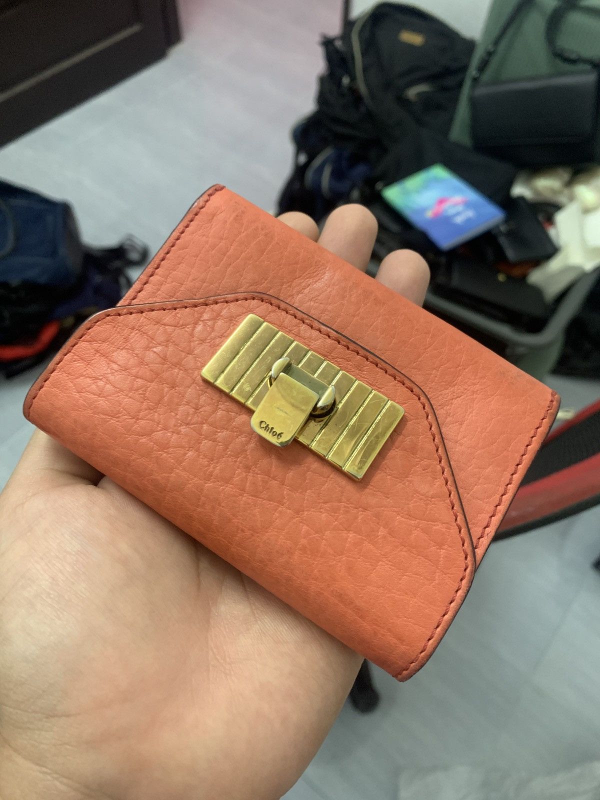 Chloe Chloé Padlock Leather Wallet – Orange Size ONE SIZE - 1 Thumbnail