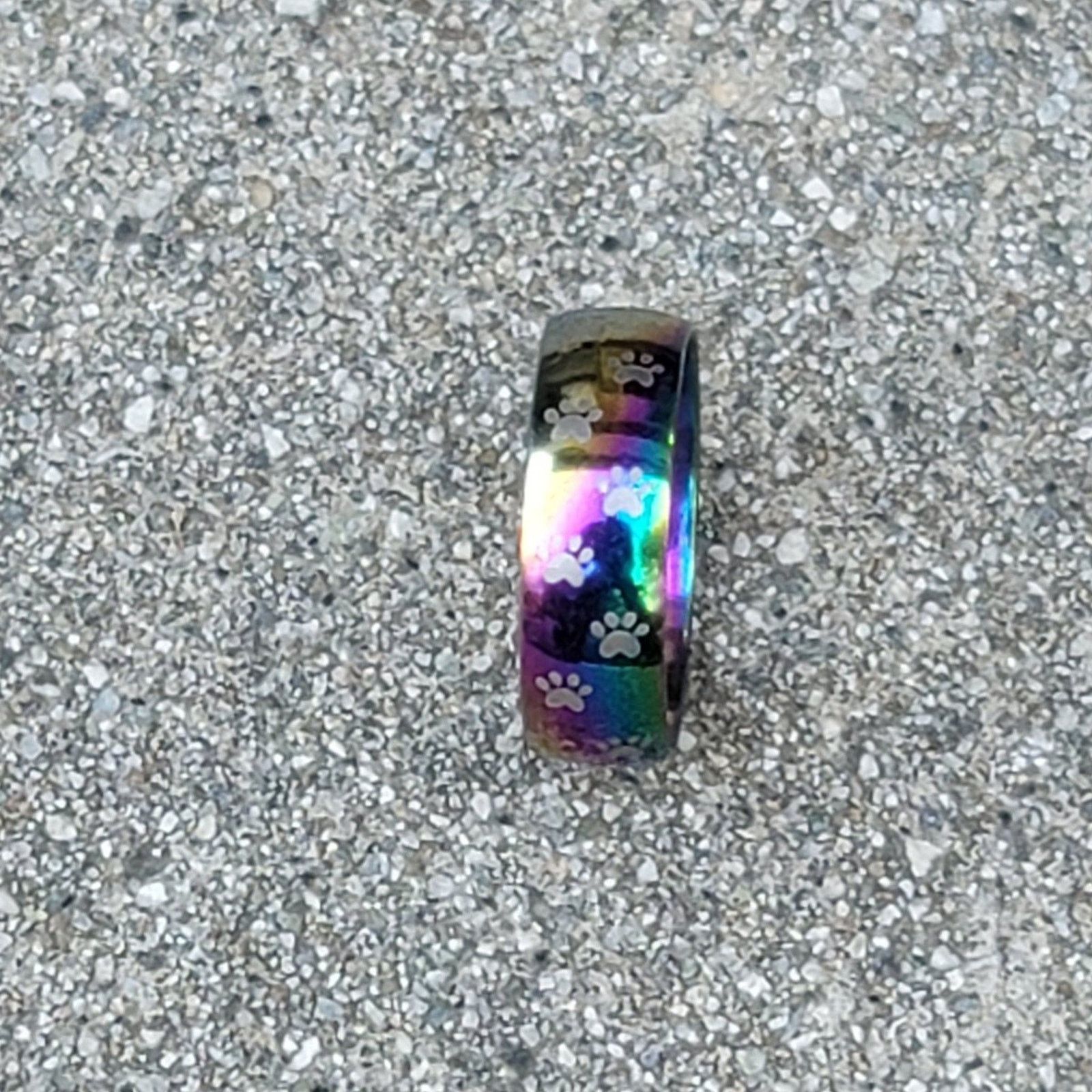 The Unbranded Brand Rainbow Paw Print Stainless Steel Ring Size ONE SIZE - 4 Thumbnail
