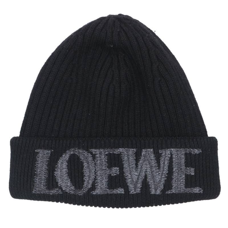 Loewe Logo Embroidered Wool Knit Beanie Black, Men's