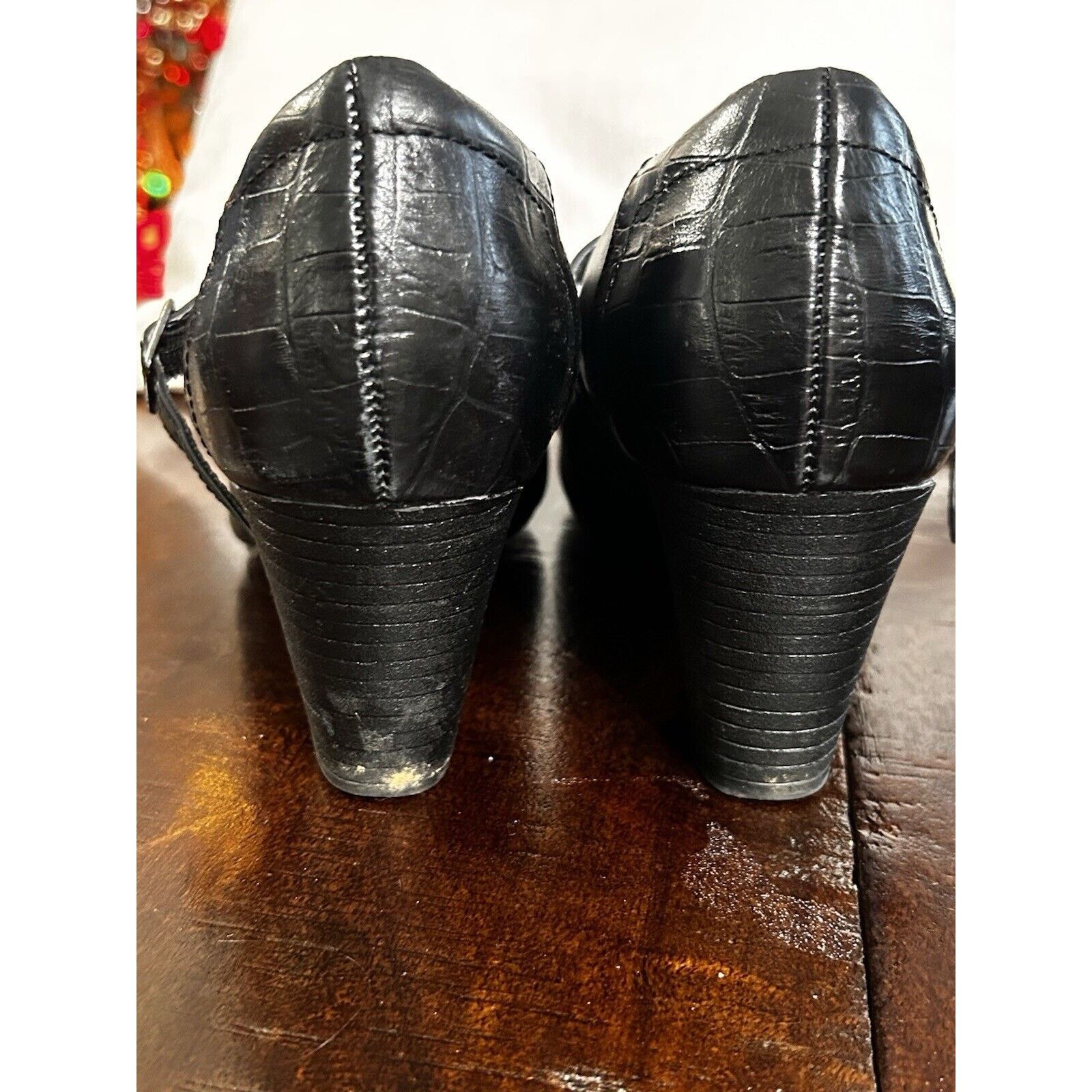 Clarks Clark’s Mary Jane Heels Black Leather With Buckle Sz 9.5 Size US 9.5 / IT 39.5 - 6 Thumbnail