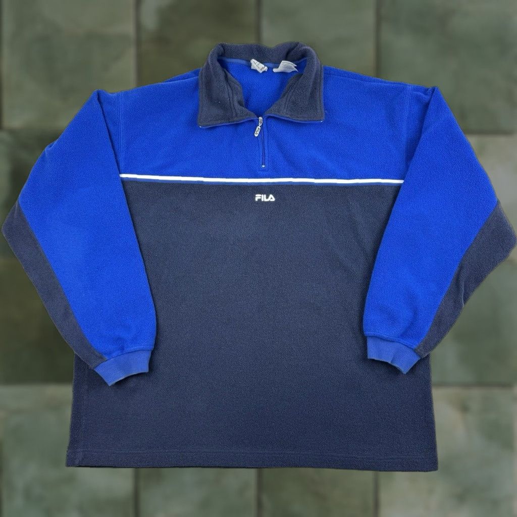 Fila Vintage FILA Fleece Jacket Adult XL Blue Quarter Zip Pullover Y2K Center Logo Size US XL / EU 56 / 4 - 1 Thumbnail