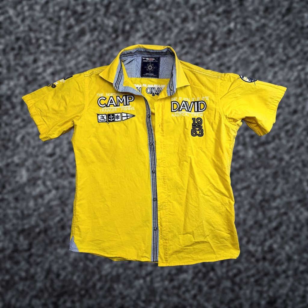 Vintage Camp David Shirt Mens XL Yellow Nautical Short Sleeve Casual Summer Size US XL / EU 56 / 4 - 1 Thumbnail