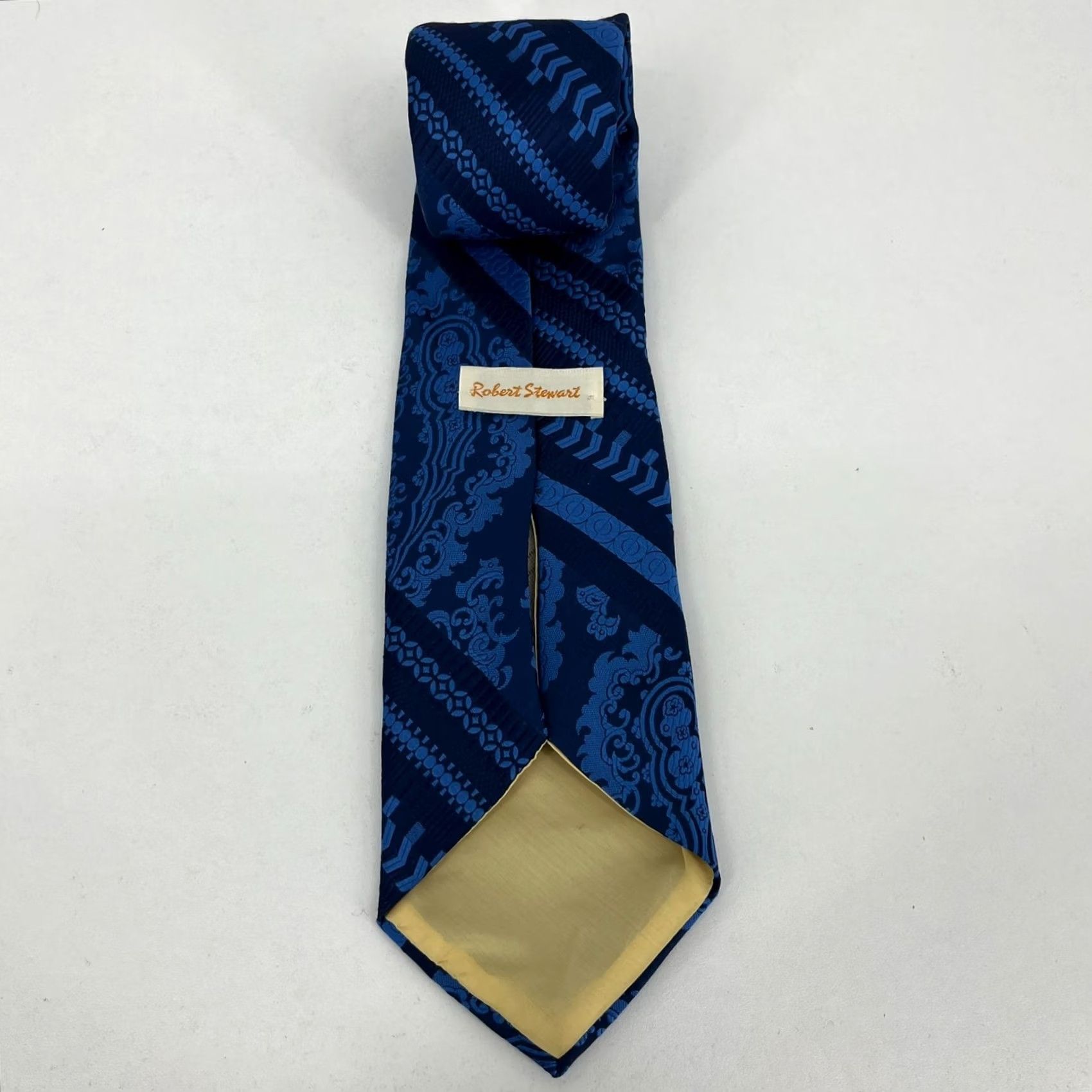 Vintage Robert Stewart Tie Men's One Size Blue Vintage 57"-60" Polyester Geometric Abstract Logo Pattern Designer Neckwear Size ONE SIZE - 3 Thumbnail