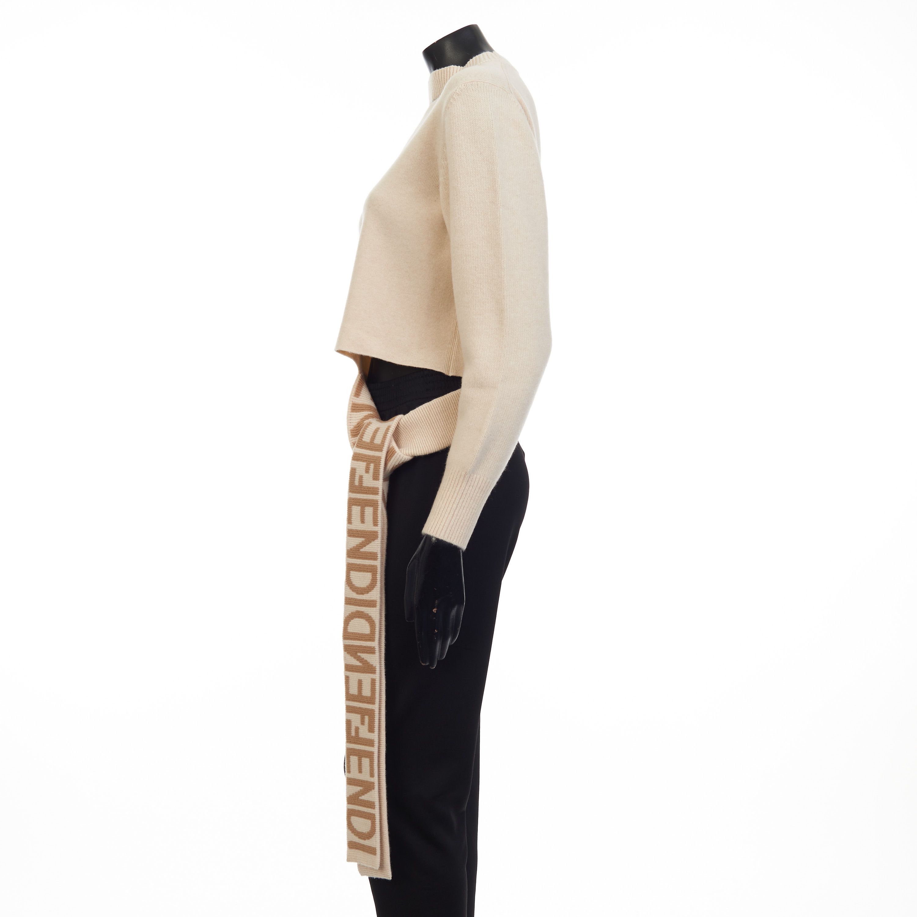 Fendi Beige Cashmere & Wool Sweater - Fendi Mirror Logo Motif Size S / US 4 / IT 40 - 3 Thumbnail