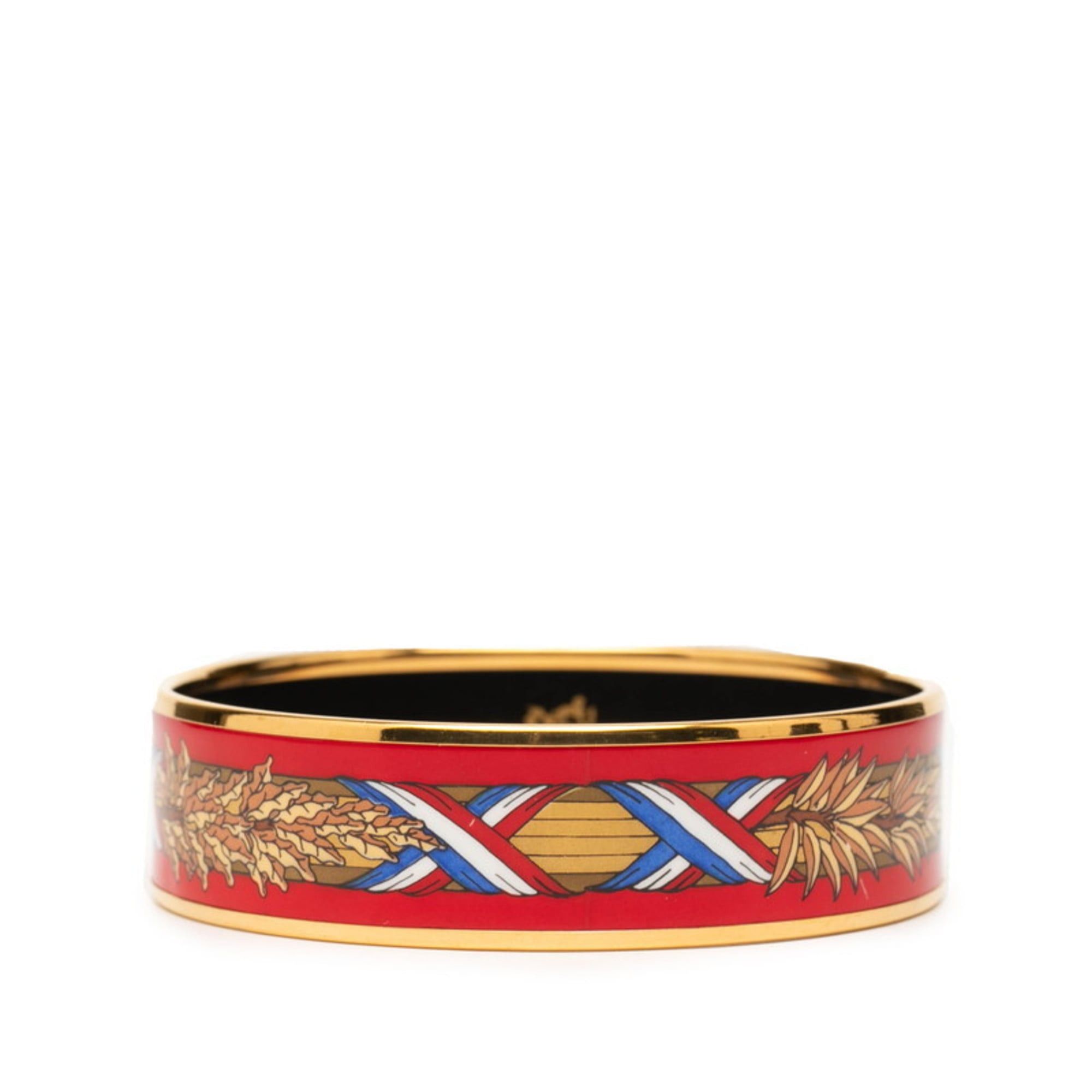 Hermes GM Enamel Cloisonné Bracelet in Gold Red and Multicolor Plated for Women