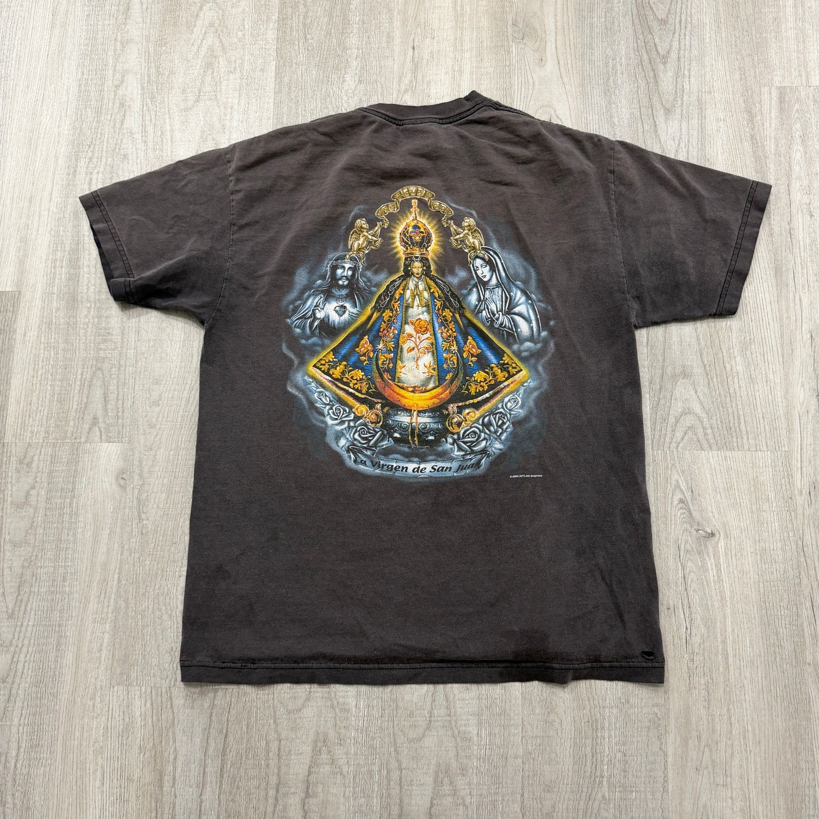 Vintage Aztlan La Virgen de San Juan Shirt Men's Large Faded